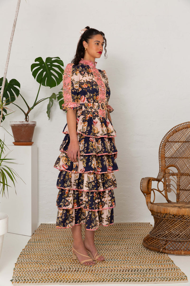 Layered Maxi Dress in Moonlight Vine