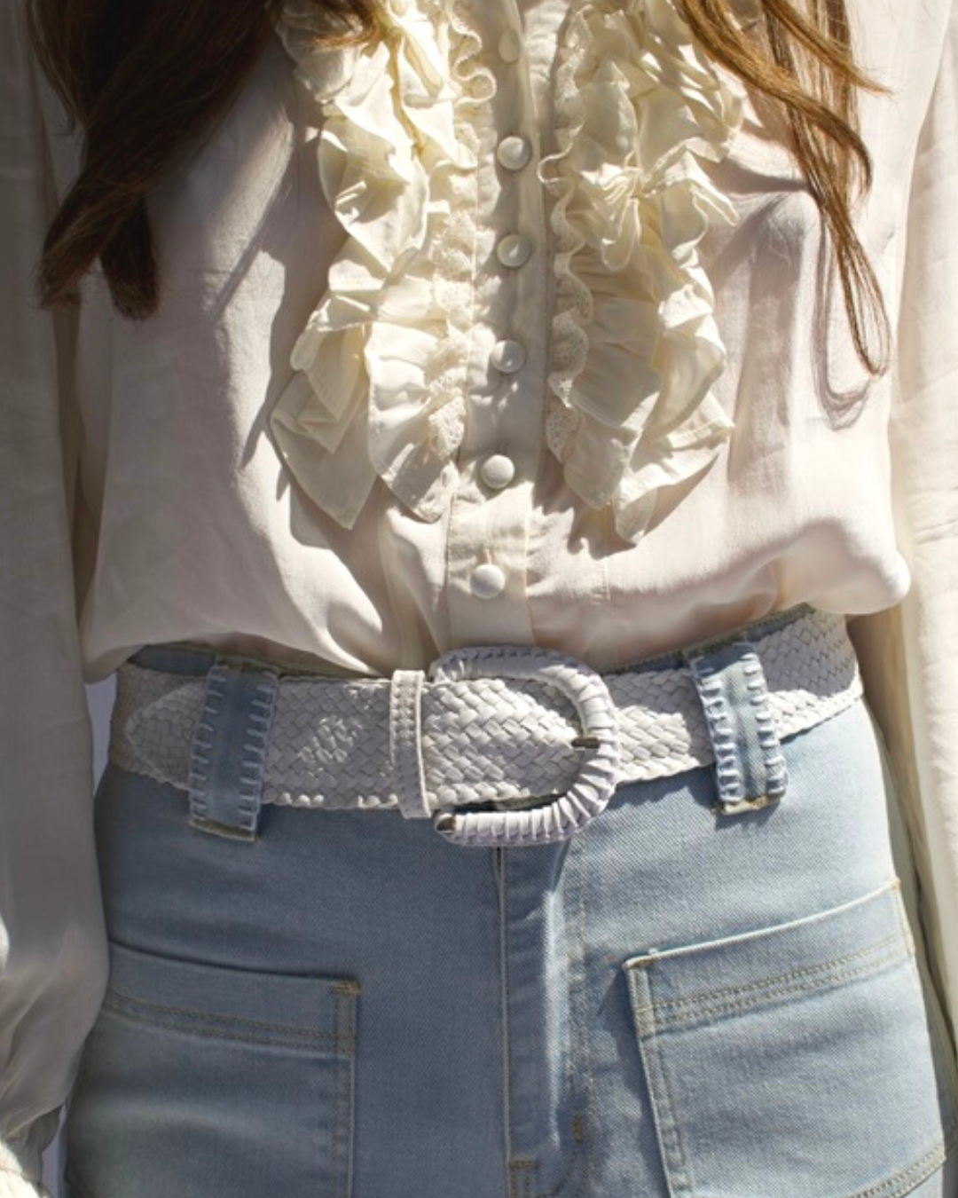 Serena Braided Suede Belt in White
