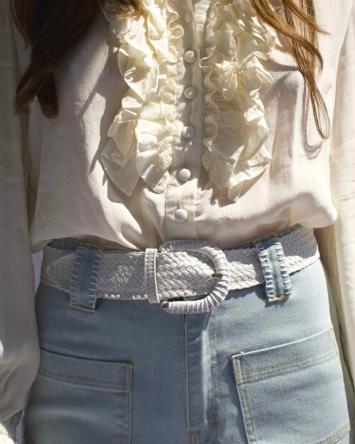 Serena Braided Suede Belt in White