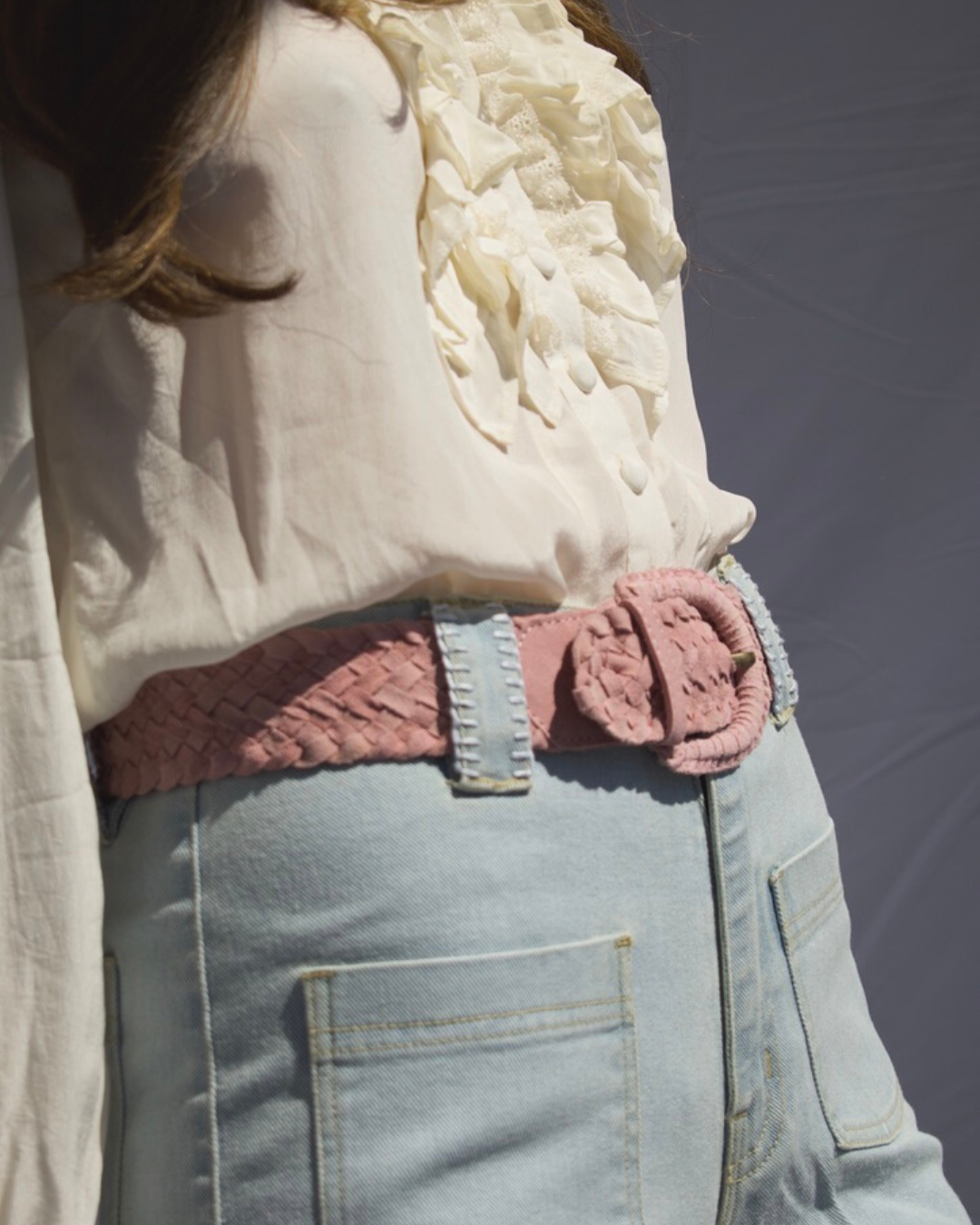 Serena Braided Suede Belt in Powder Pink