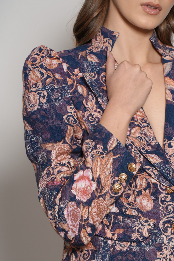 Double Lapel Blazer in Navy Patchwork