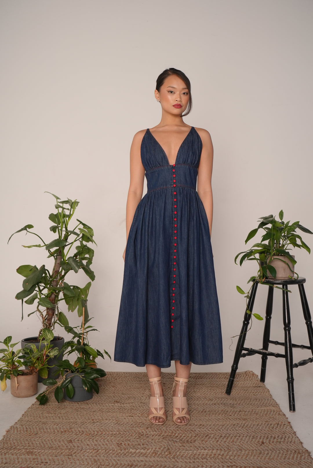 Bralet Maxi Dress in Mid Wash