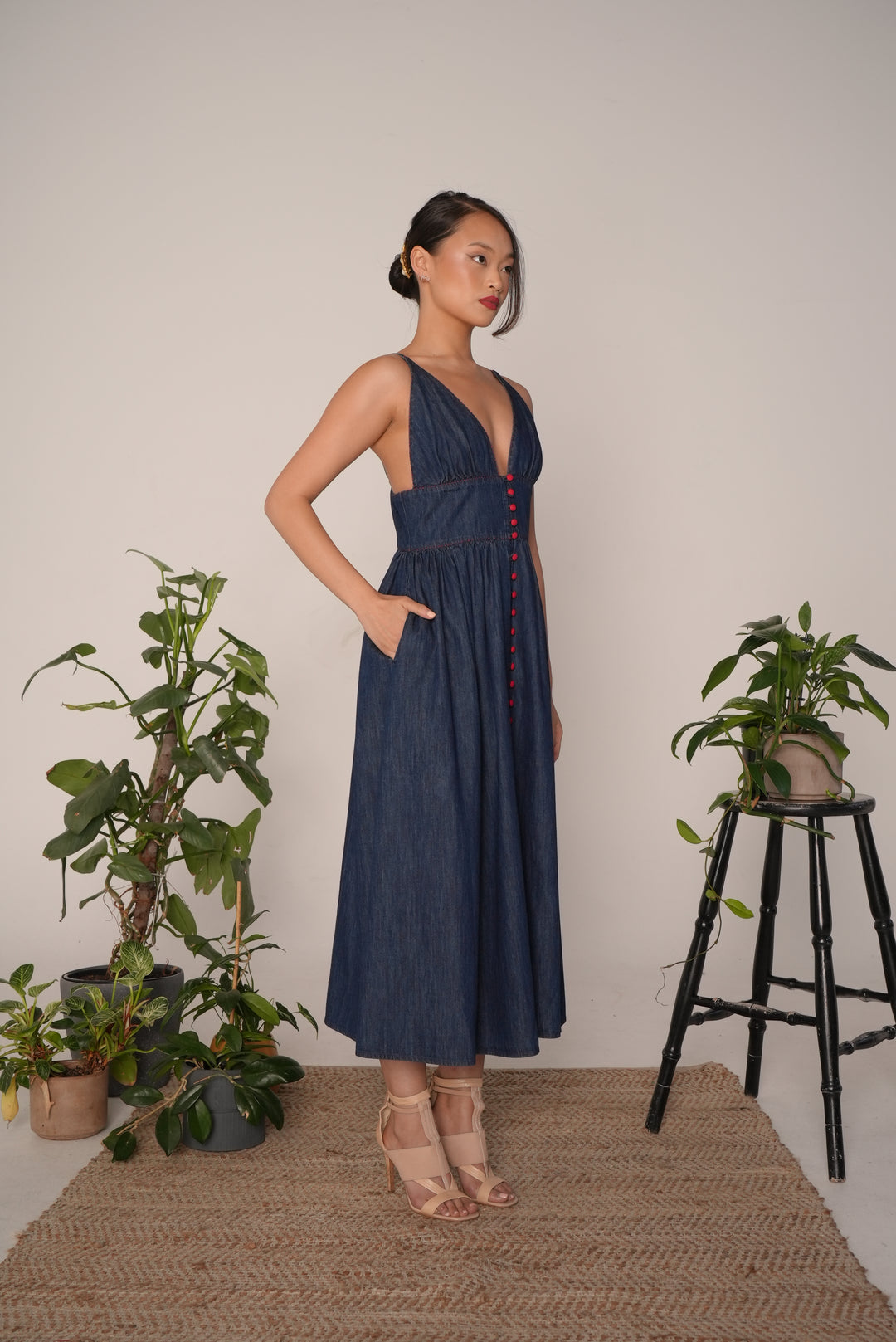 Bralet Maxi Dress in Mid Wash