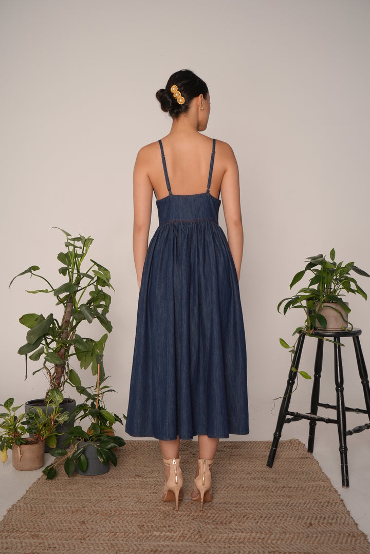 Bralet Maxi Dress in Mid Wash