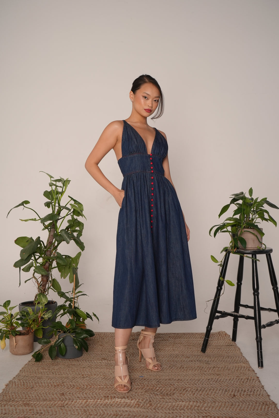 Bralet Maxi Dress in Mid Wash