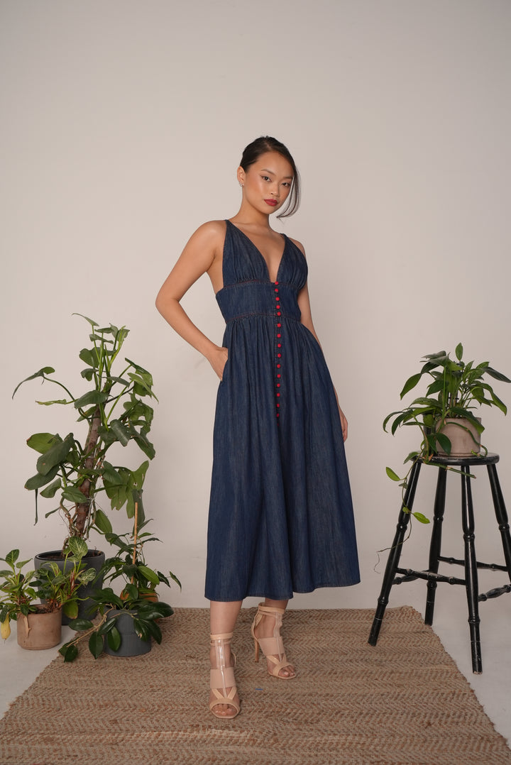 Bralet Maxi Dress in Mid Wash