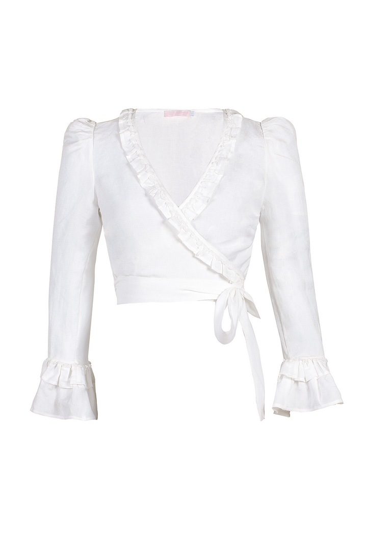 Long Sleeve Wrap Top in White