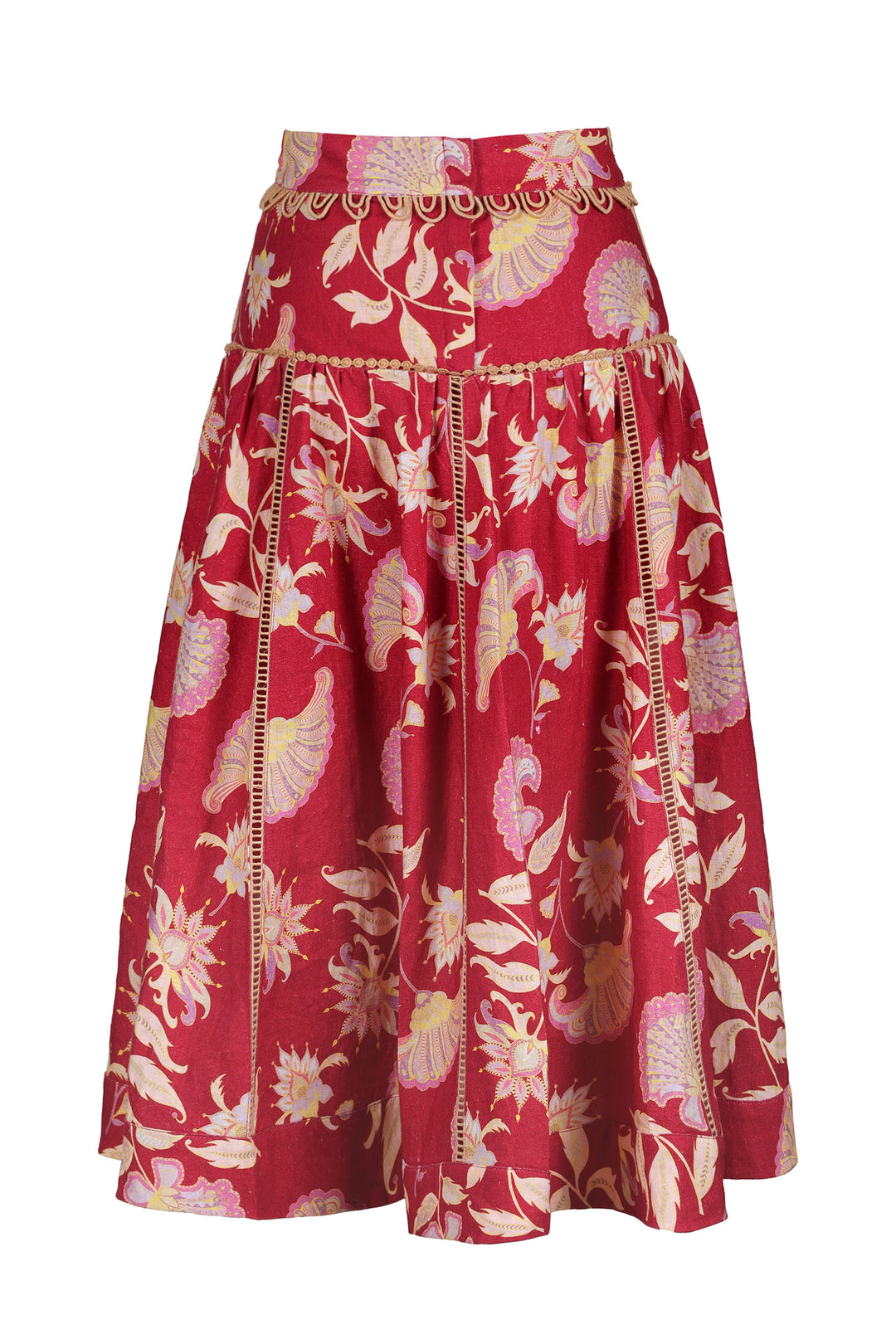 Banded Midi Skirt in Merlot Florentine