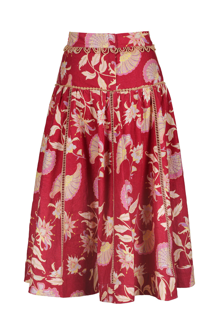 Banded Midi Skirt in Merlot Florentine