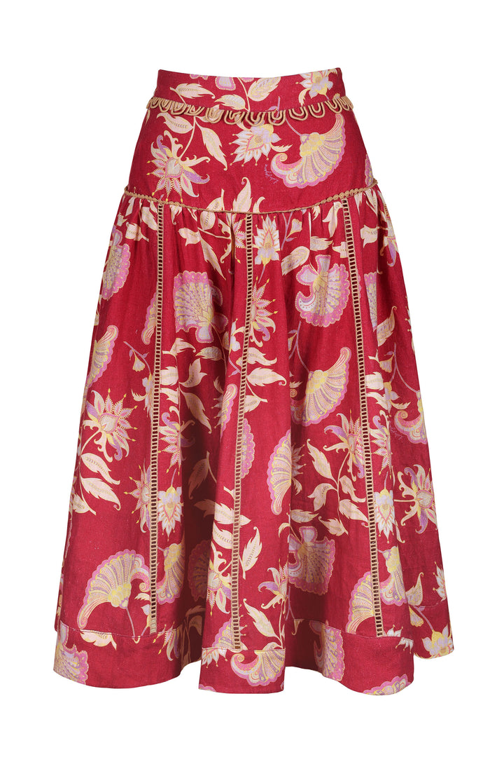Banded Midi Skirt in Merlot Florentine