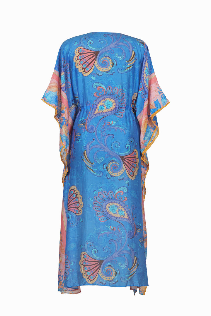 Batwing Split Maxi Kaftan in Cornflower Florentine