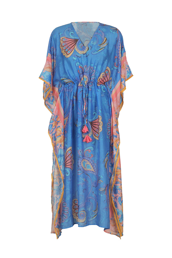Batwing Split Maxi Kaftan in Cornflower Florentine