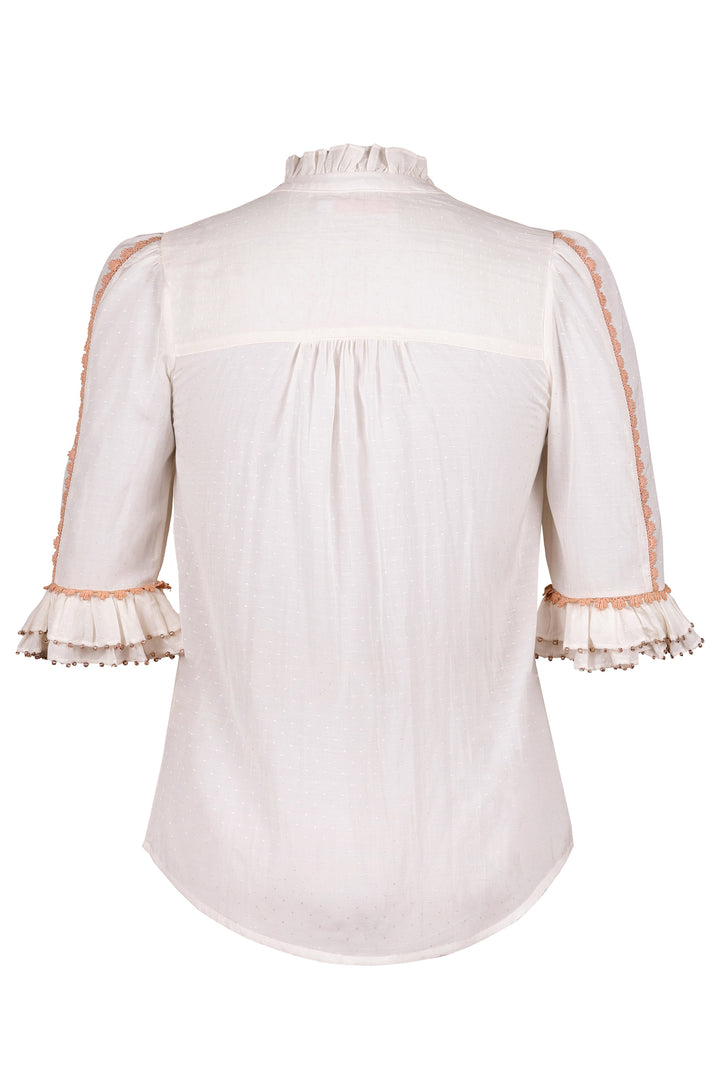 Beaded Sleeve Blouse in Cream
