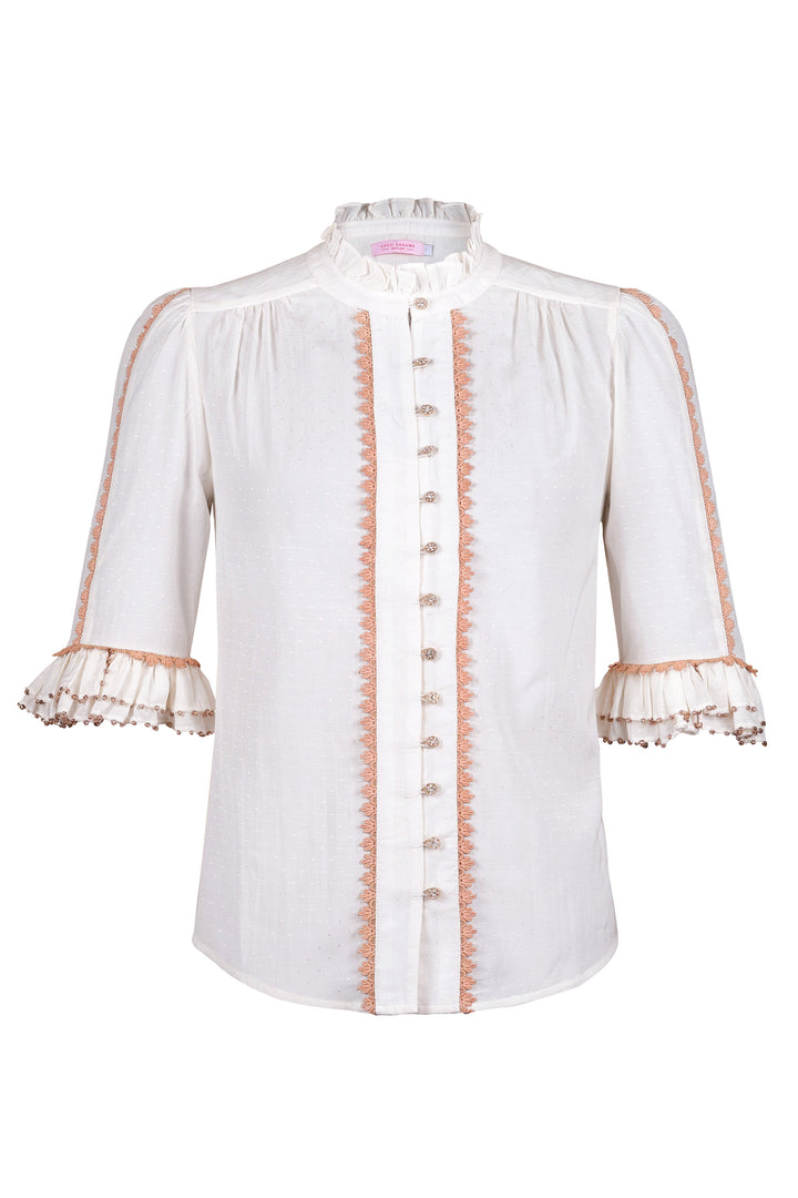 Beaded Sleeve Blouse in Cream