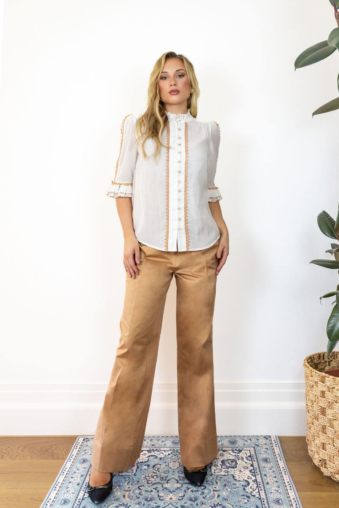 Beaded Sleeve Blouse in Cream