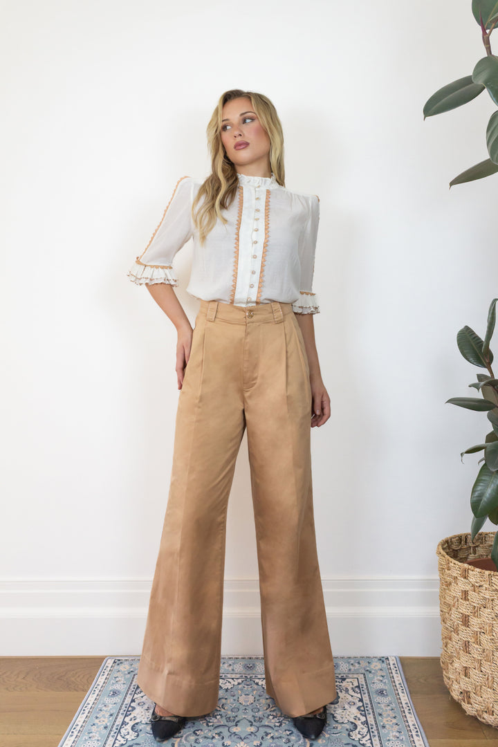 Beaded Sleeve Blouse in Cream