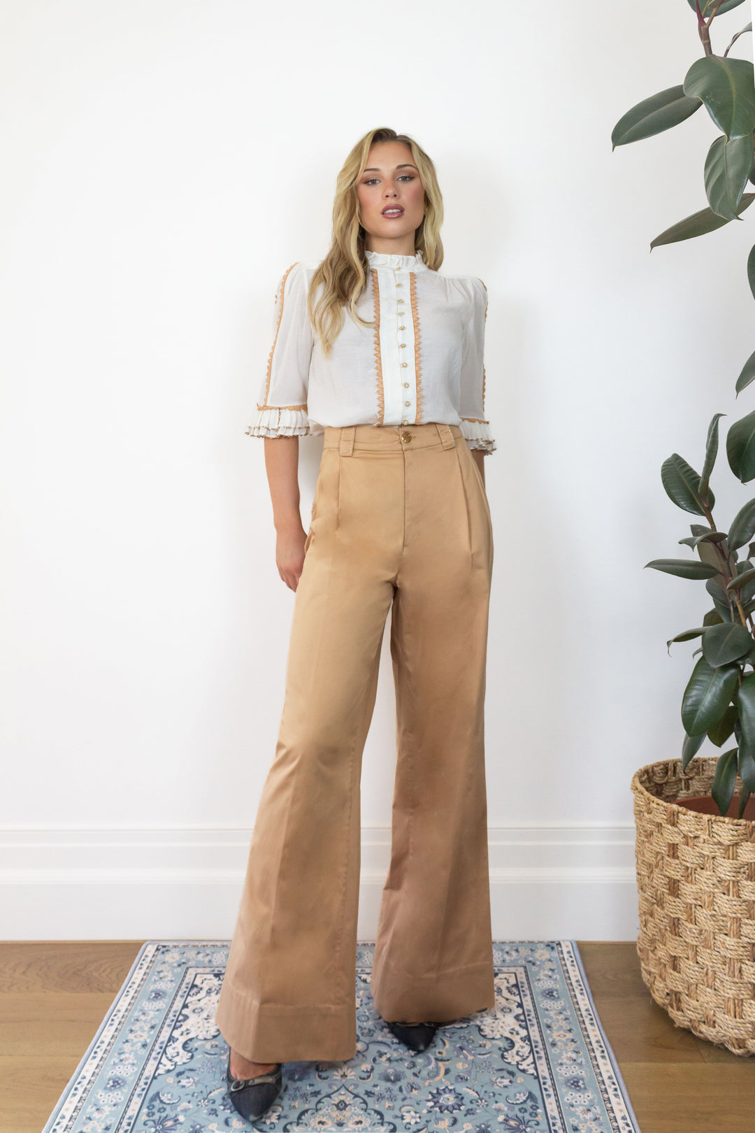 Beaded Sleeve Blouse in Cream