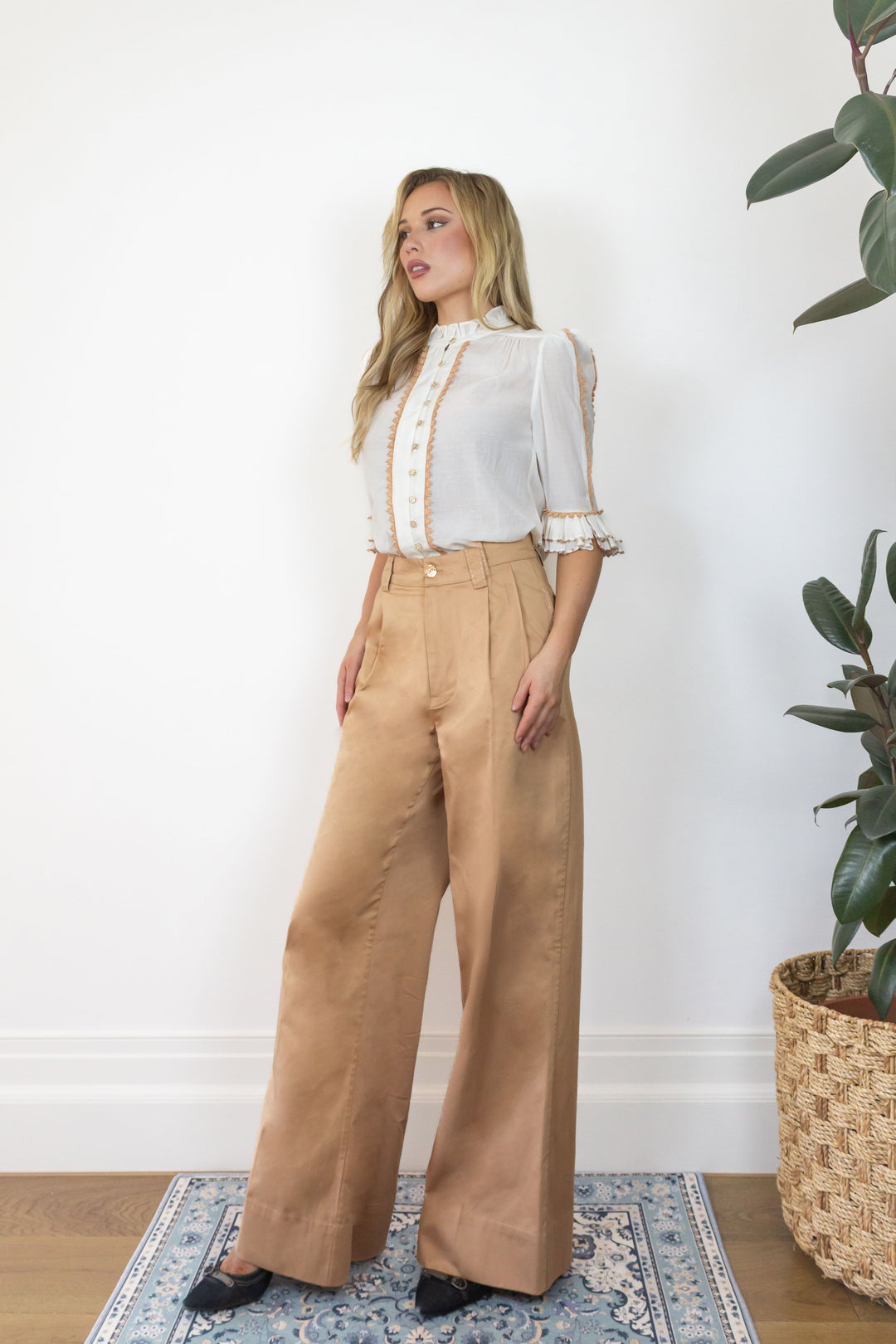 Beaded Sleeve Blouse in Cream