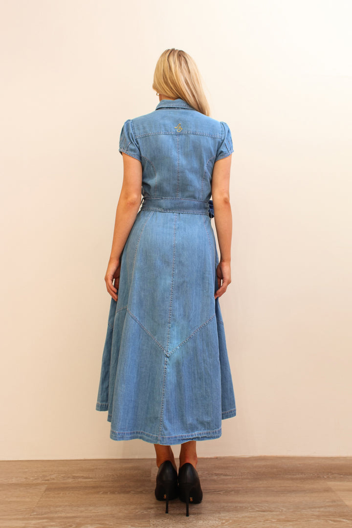 Cap Sleeve Denim Dress in Light Wash