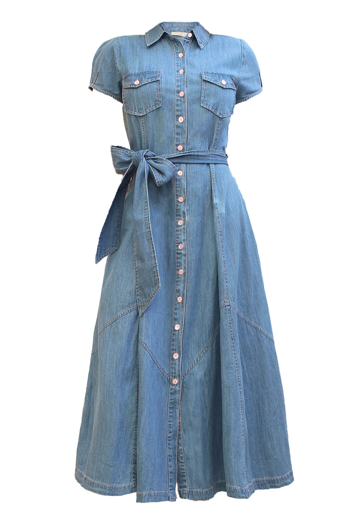 Cap Sleeve Denim Dress in Light Wash