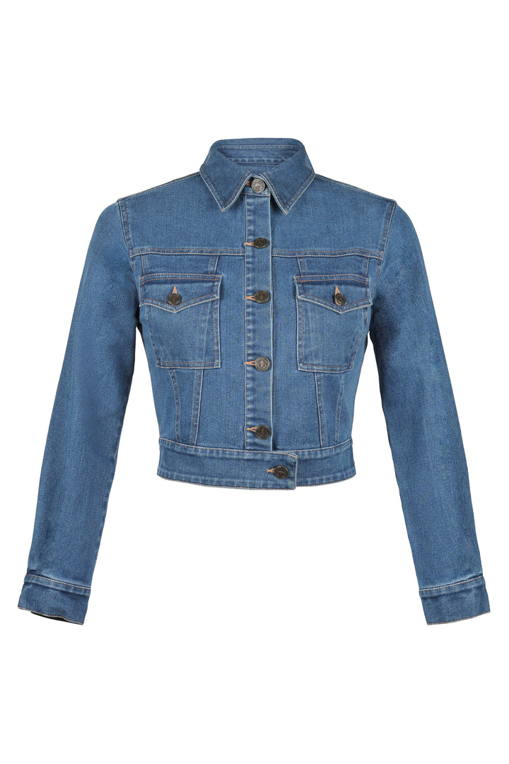 Cropped Denim Jacket in Mid Wash