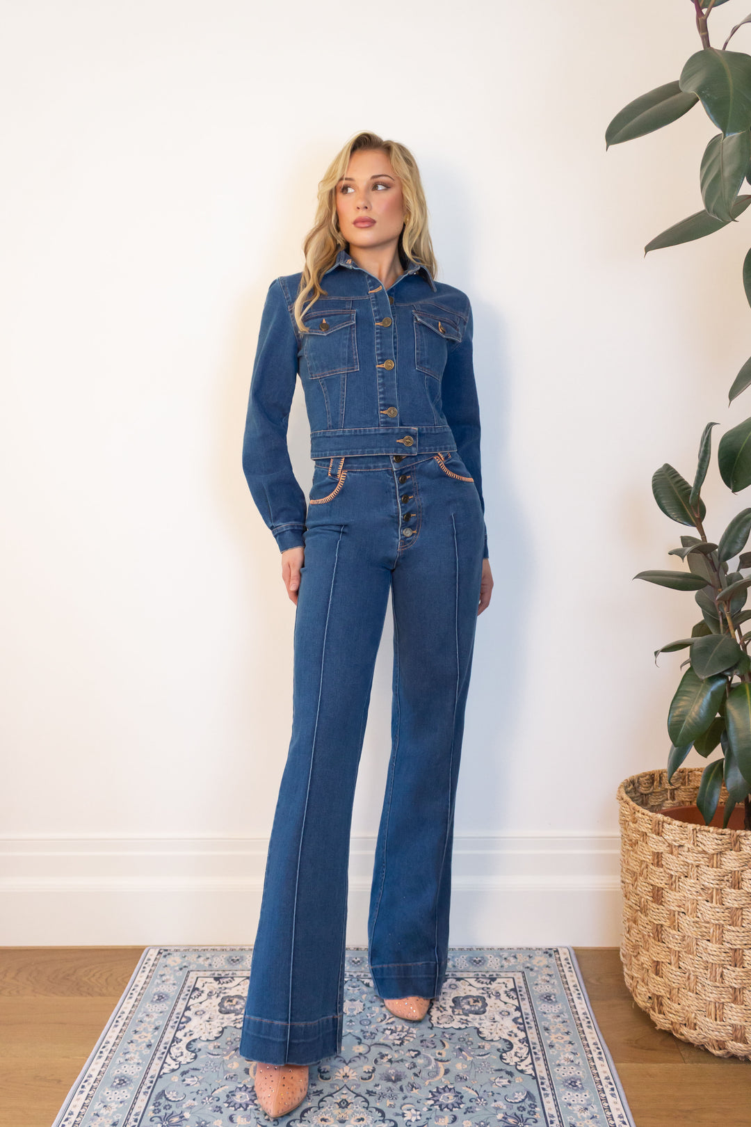 Cropped Denim Jacket in Mid Wash