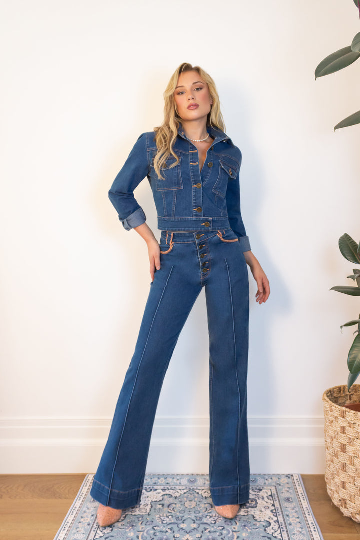 Cropped Denim Jacket in Mid Wash