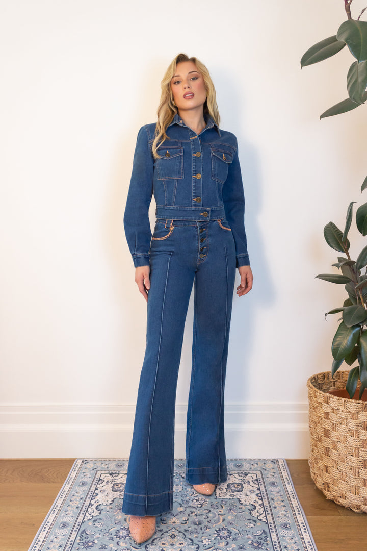 Cropped Denim Jacket in Mid Wash