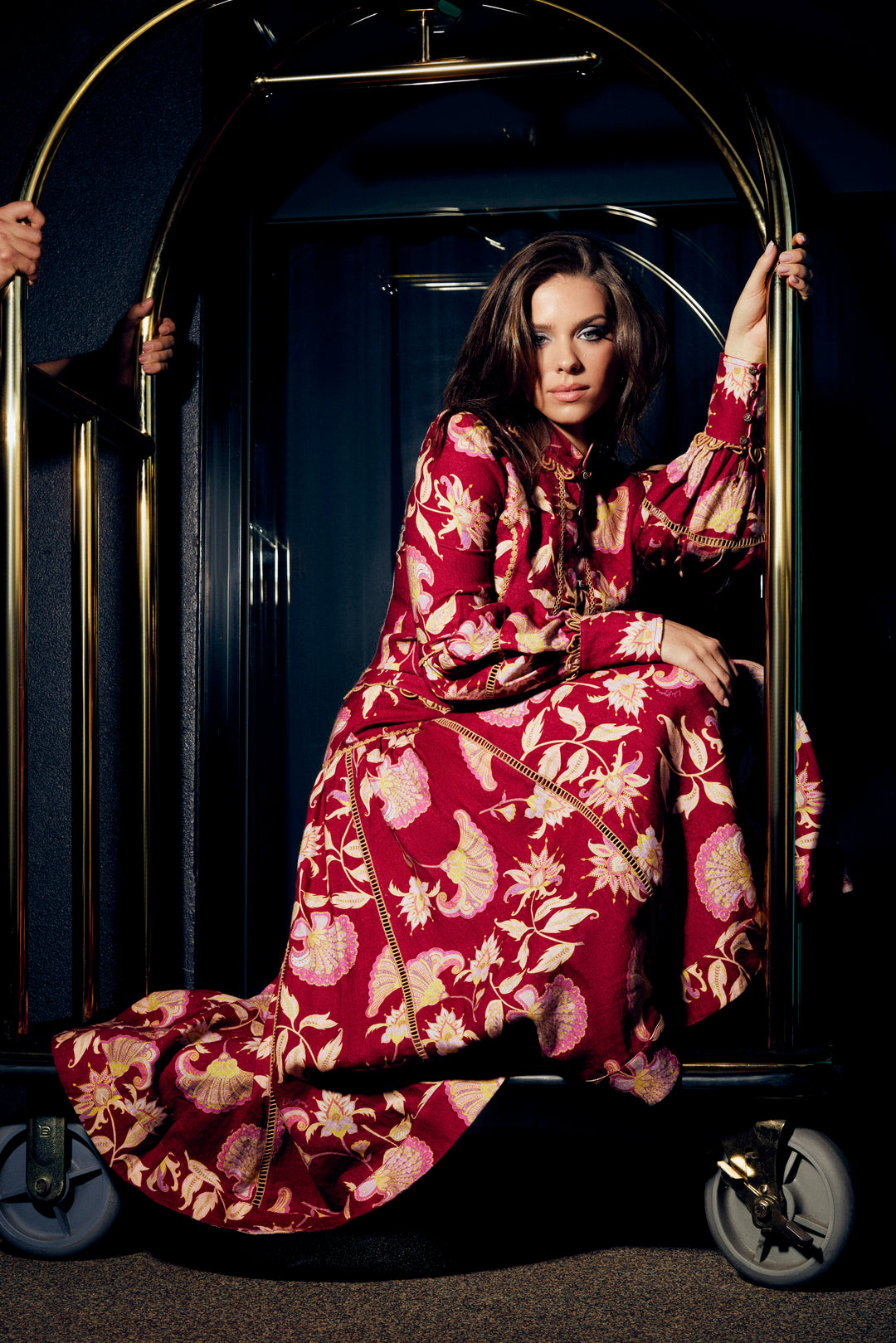 Banded Midi Skirt in Merlot Florentine