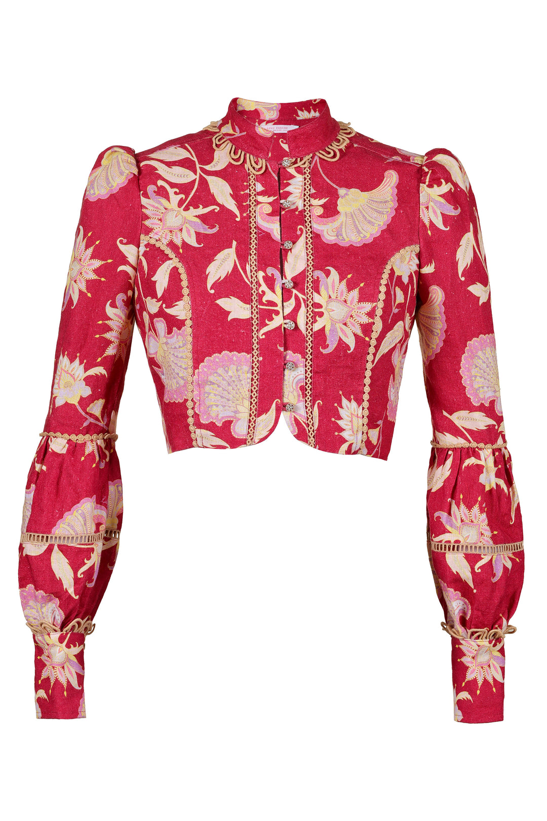 Cropped Puff Sleeve Jacket in Merlot Florentine