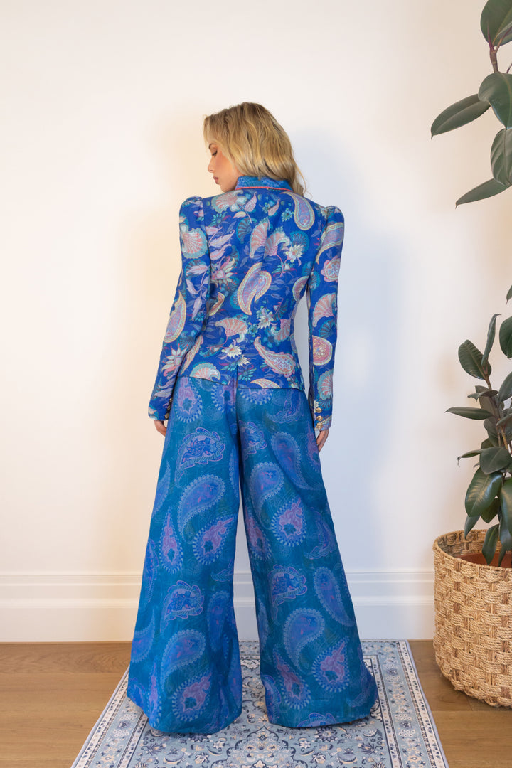 Double Lapel Blazer in Blue Florentine