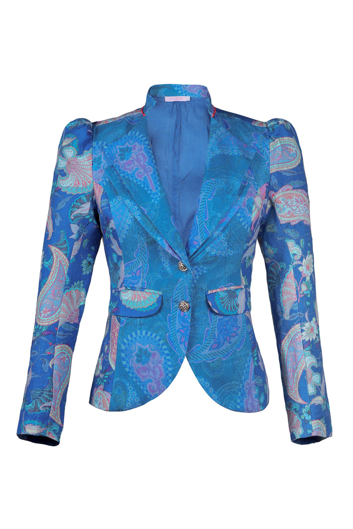 Double Lapel Blazer in Blue Florentine