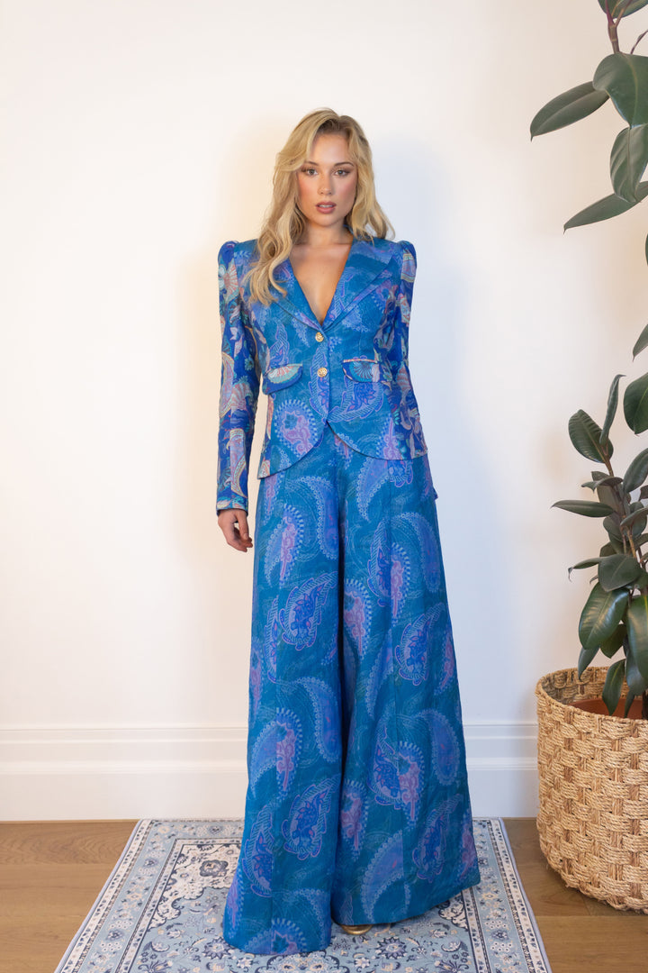 Double Lapel Blazer in Blue Florentine