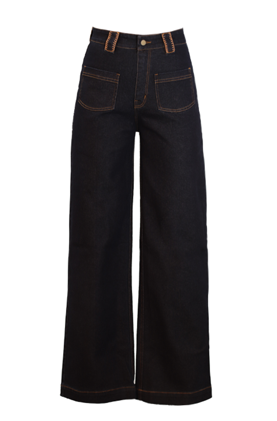 Embroidered Straight Leg Jean in Dark Wash