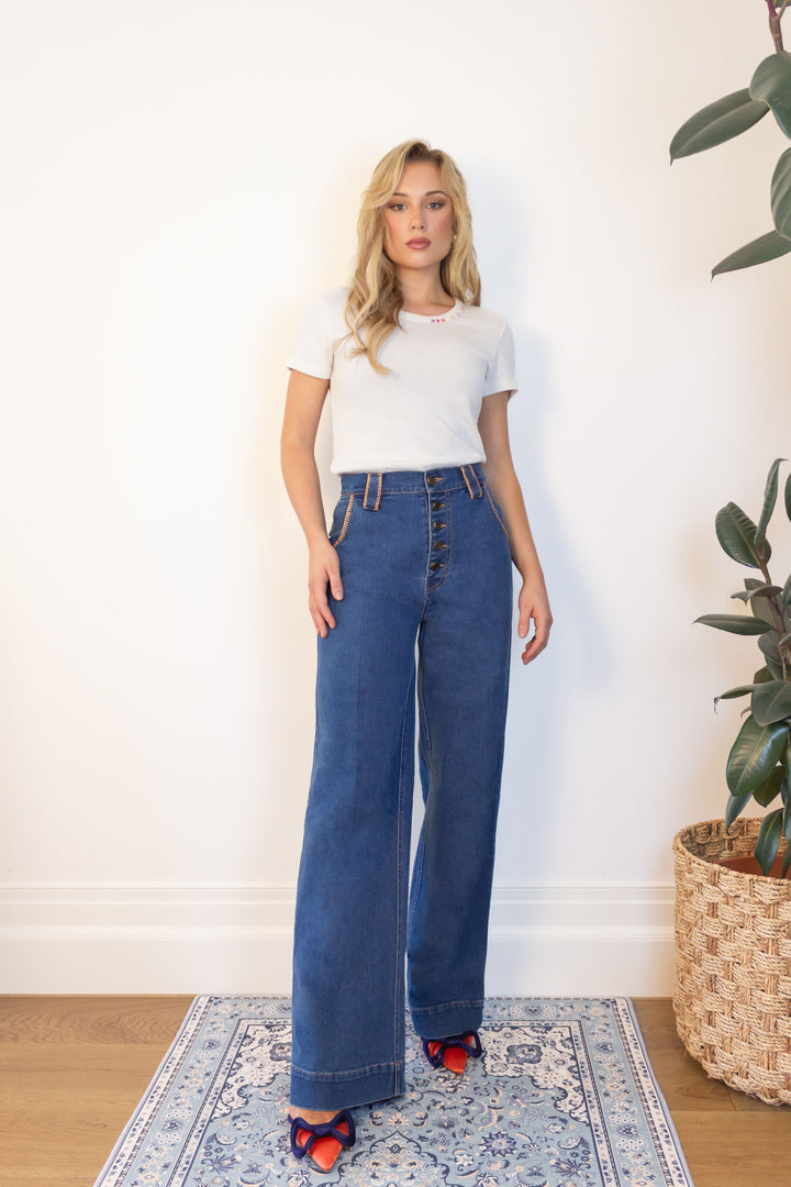 Embroidered Tee in Pumpkin Florentine