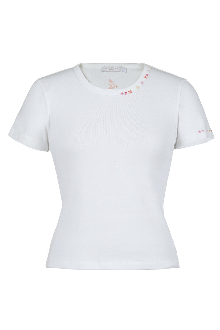 Embroidered Tee in Pumpkin Florentine