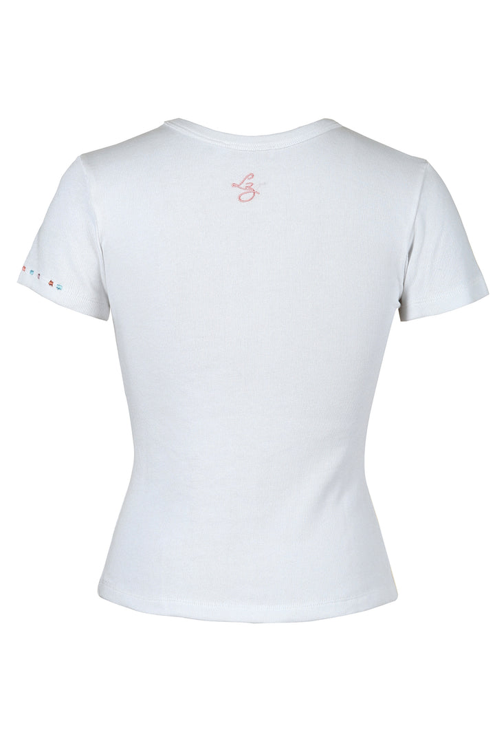 Embroidered Tee in Sky Flora