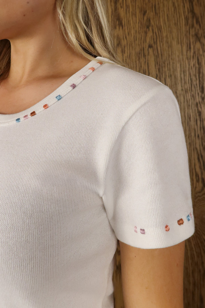Embroidered Tee in Sky Flora