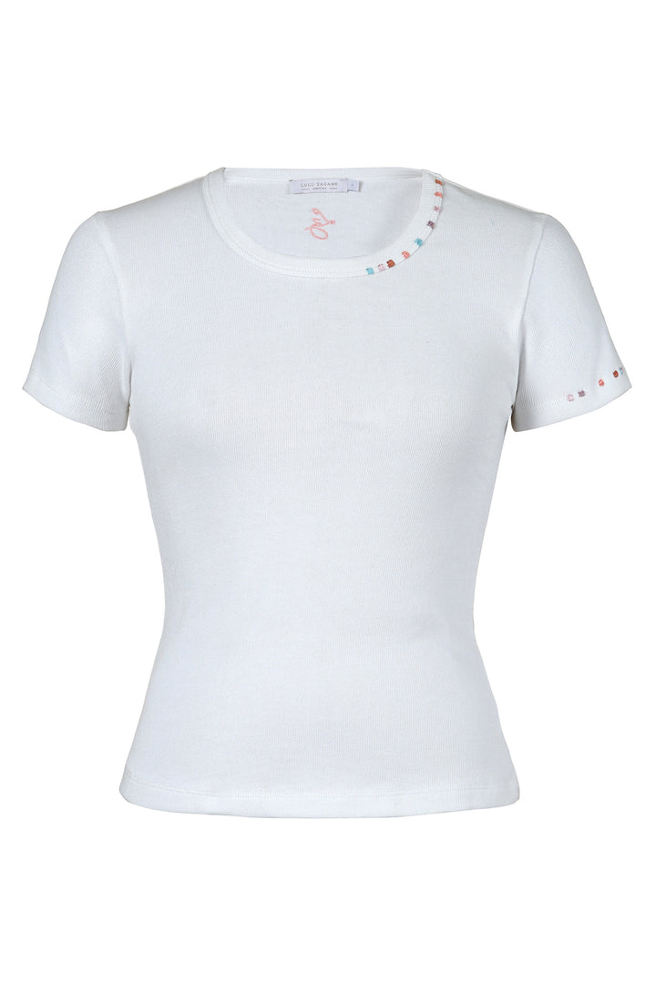 Embroidered Tee in Sky Flora