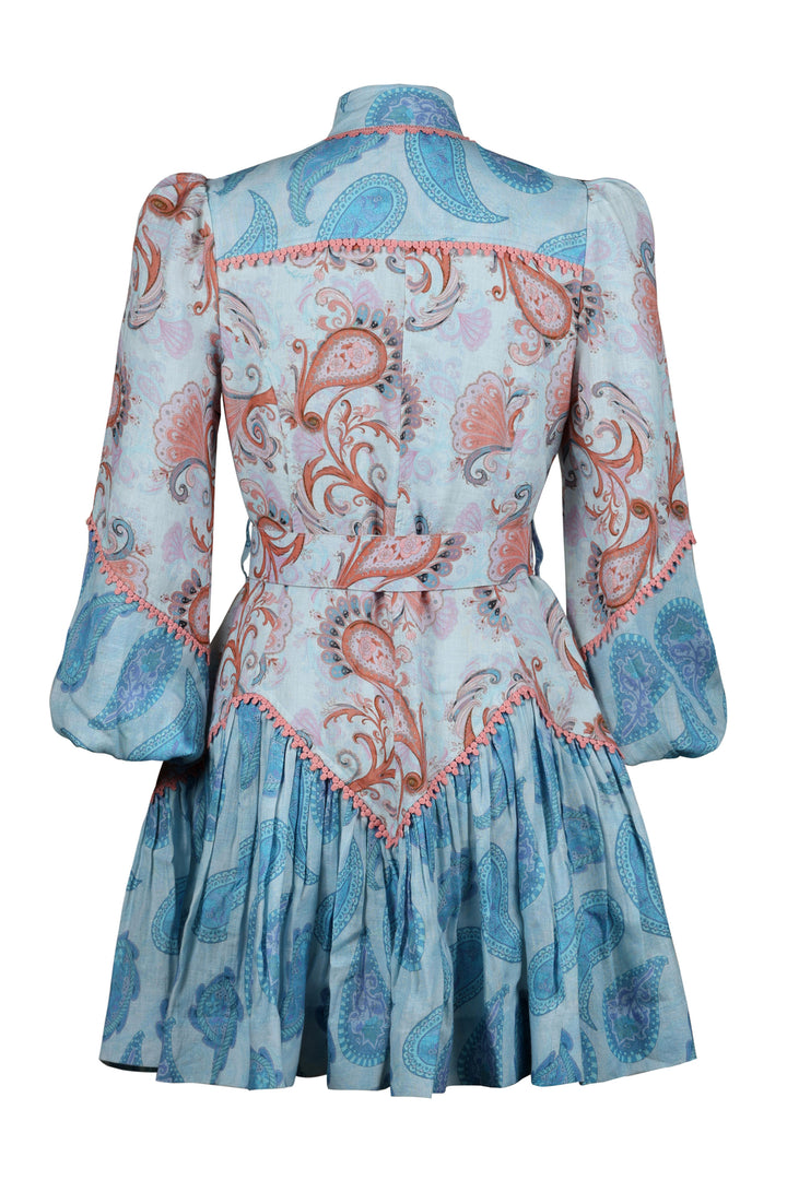 Empire Mini Dress in Sky Flora