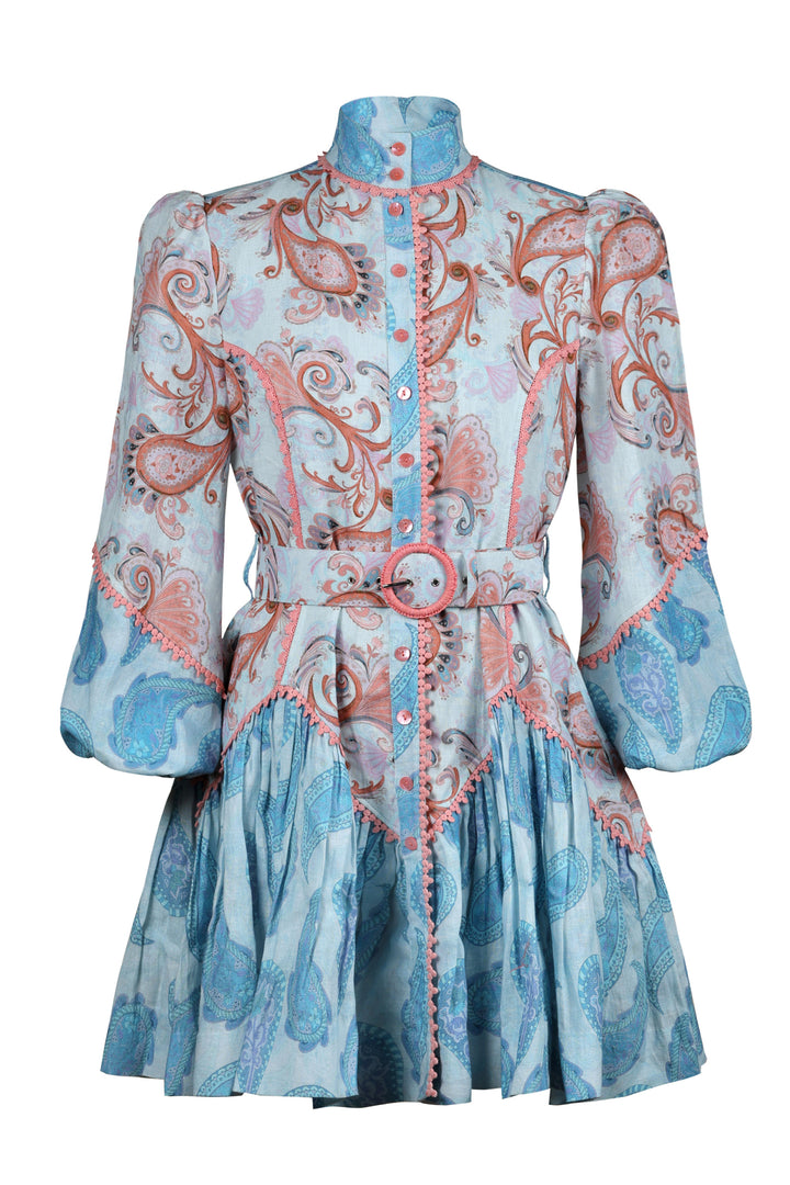 Empire Mini Dress in Sky Flora