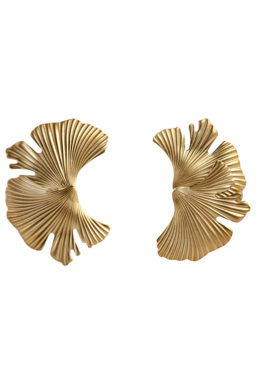 Stephanie Browne | Ginkgo Earrings in Matt Gold