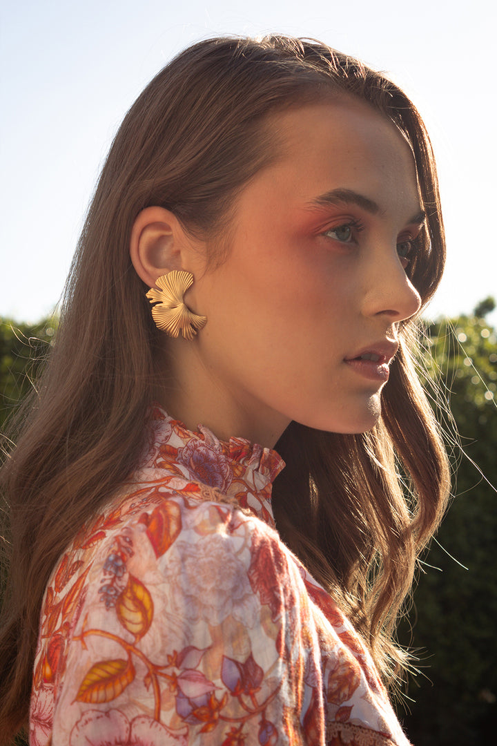 Stephanie Browne | Ginkgo Earrings in Matt Gold