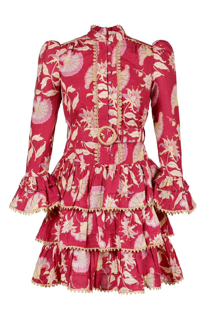 Layered Bell Sleeve Dress in Merlot Florentine