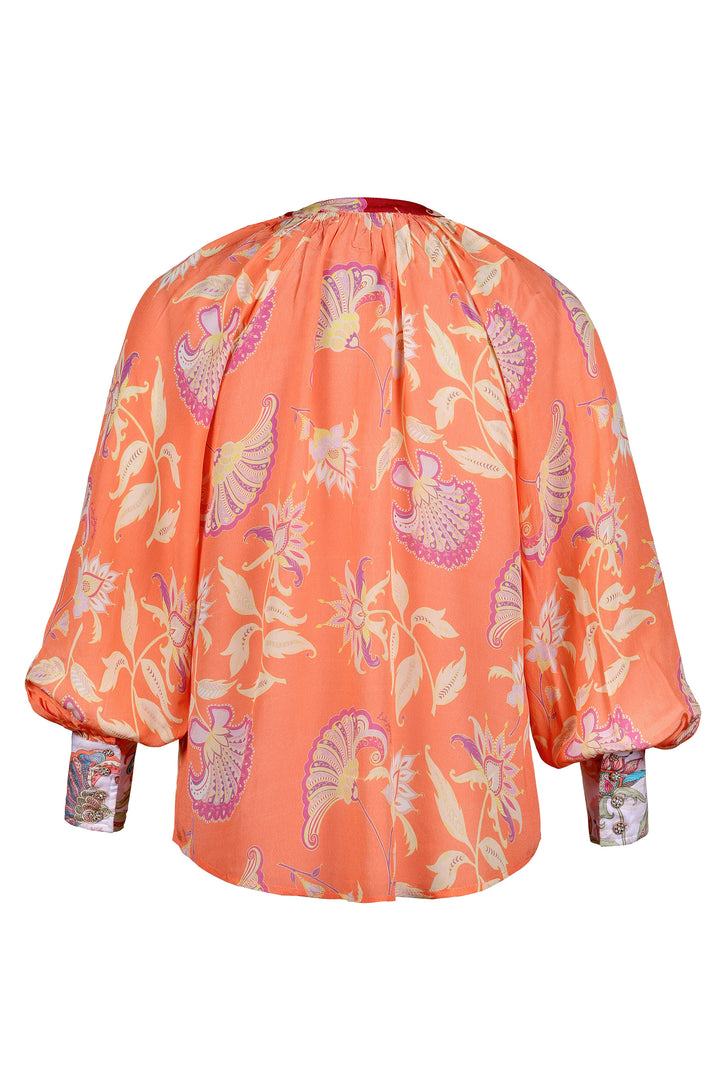 Long Sleeve Raglan Blouse in Pumpkin Florentine