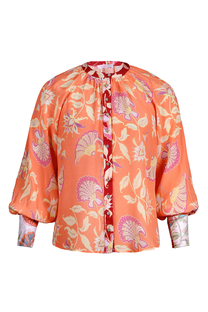 Long Sleeve Raglan Blouse in Pumpkin Florentine