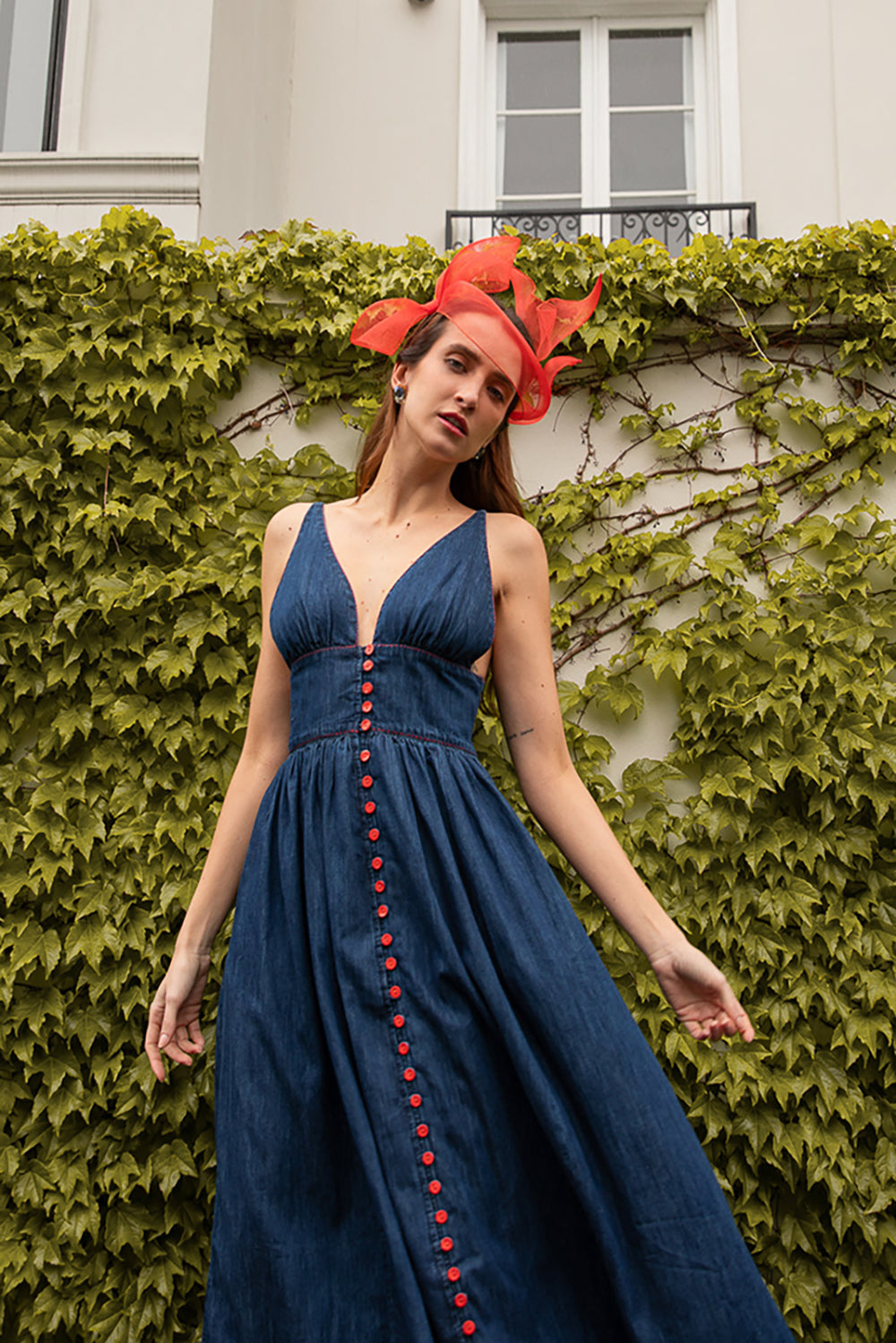 Bralet Maxi Dress in Mid Wash