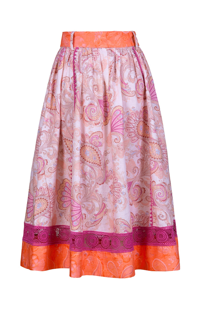 Midi Sash Tie Skirt in Blushing Florentine