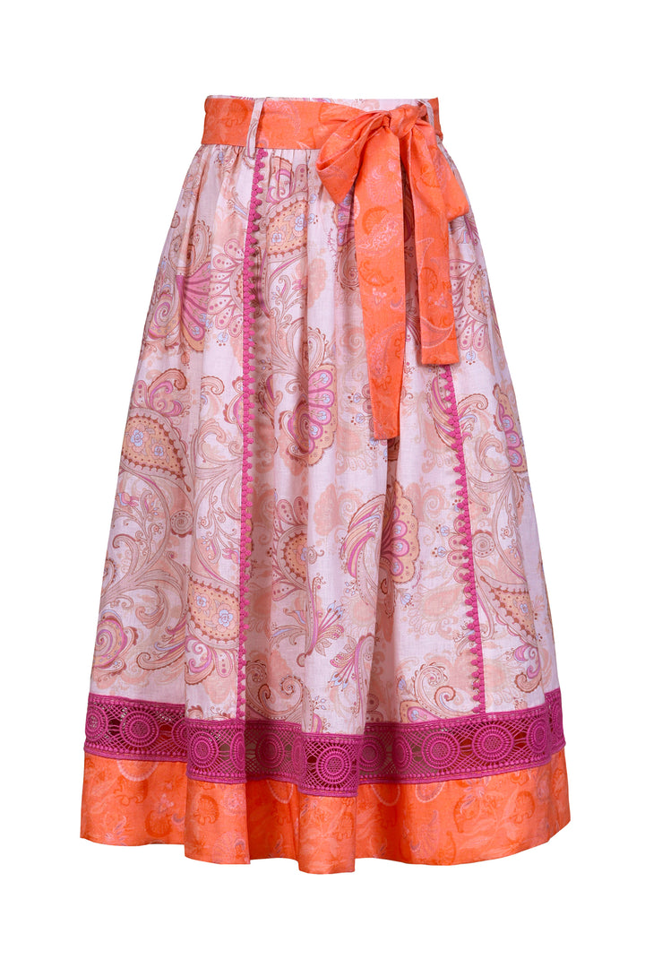 Midi Sash Tie Skirt in Blushing Florentine