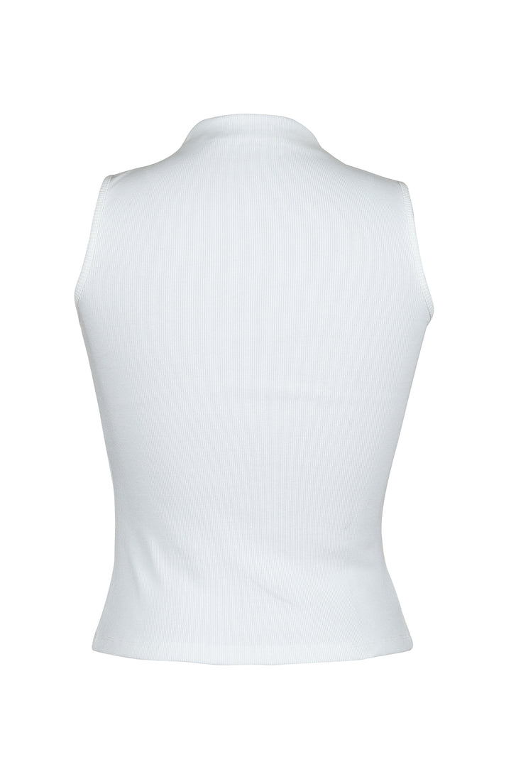 Mock Neck Sleeveless Tee in White